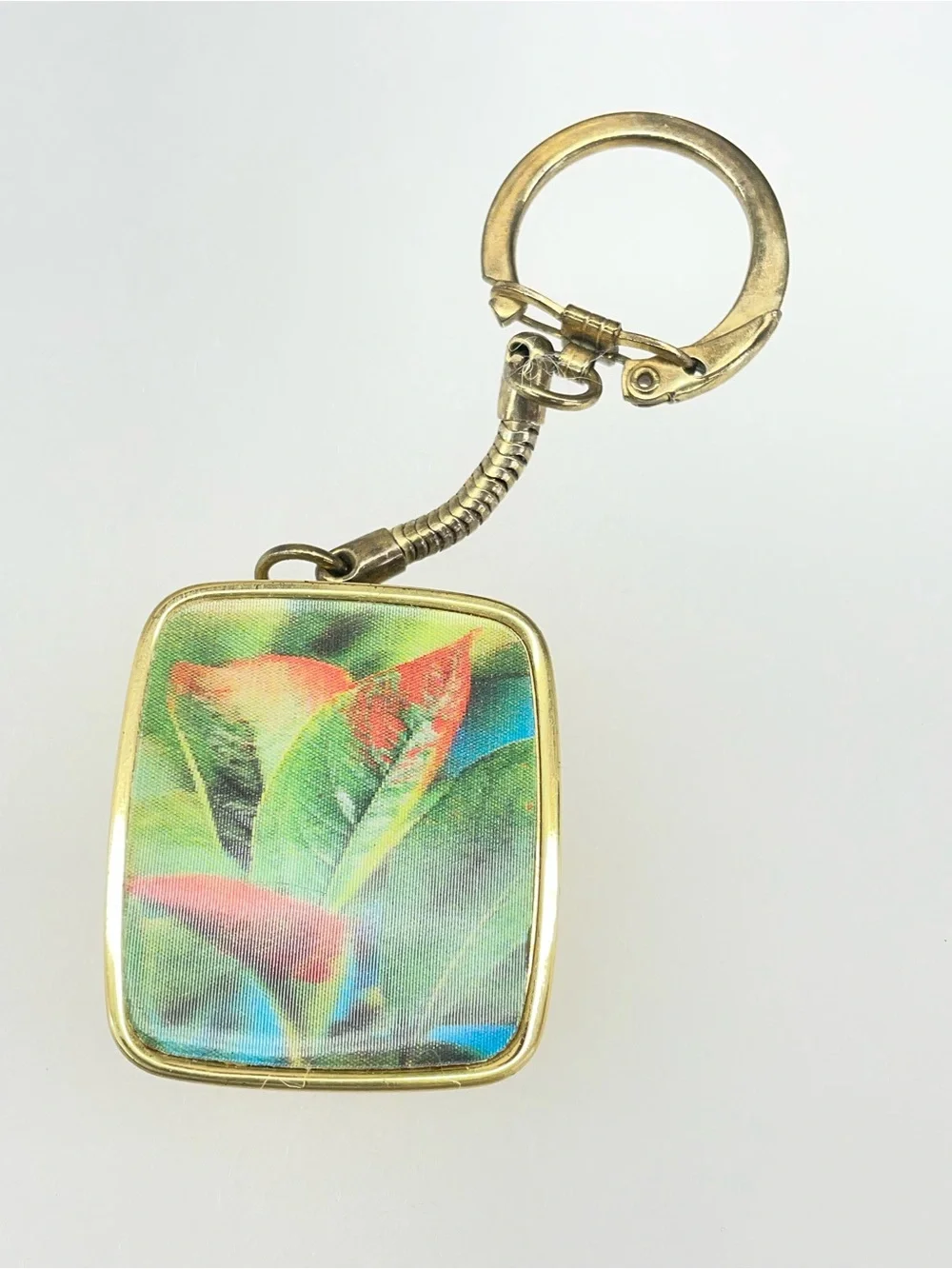 Gold-Tone Floral Key & Card Holder Keychain - Green and Red